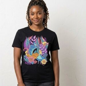 Gildan Black Short-Sleeve Tee with Colorful Alice-Inspired Floral Graphic